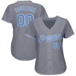Maglia da baseball personalizzata autentica grigia, blu chiaro e bianca Maglia da baseball personalizzata autentica grigia, blu chiaro e bianca