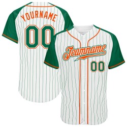 Maglia da baseball autentica Kelly Green-Arancia personalizzata, a righe bianche e maniche Kelly