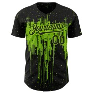 Maglia da baseball autentica con motivo a schizzi in 3D, design personalizzato, nero, verde e neon, gocciolante