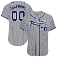 Maglia da baseball autentica personalizzata a righe grigie e bianche blu navy