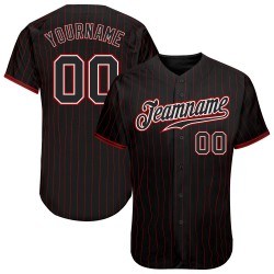 Maglia da baseball autentica a righe rosse, nere e bianche, personalizzata