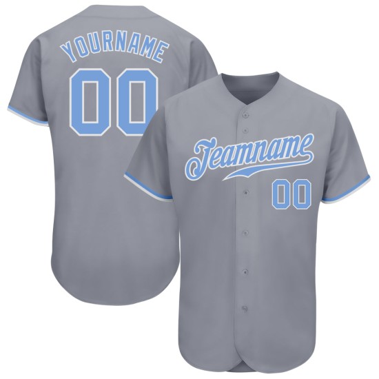 Maglia da baseball personalizzata autentica grigia, blu chiaro e bianca Maglia da baseball personalizzata autentica grigia, blu chiaro e bianca