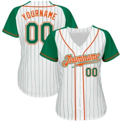 Maglia da baseball autentica Kelly Green-Arancia personalizzata, a righe bianche e maniche Kelly Maglia da baseball autentica Kelly Green-Arancia personalizzata, a righe bianche e maniche Kelly