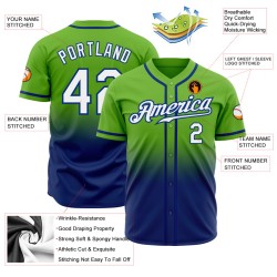 Maglia da baseball personalizzata, autentica, sfumata, verde, bianca e blu neon