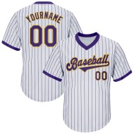 Maglia autentica personalizzata da baseball retrò bianca a righe viola-oro a coste viola