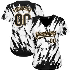 Maglia da baseball nera antica autentica con design personalizzato, modello 3D oro bianco Maglia da baseball nera antica autentica con design personalizzato, modello 3D oro bianco