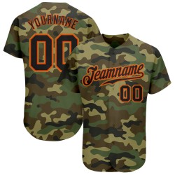 Maglia autentica personalizzata nera-arancione "To Camo Baseball Service Salute"