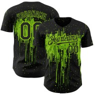 Maglia da baseball autentica con motivo a schizzi in 3D, design personalizzato, nero, verde e neon, gocciolante
