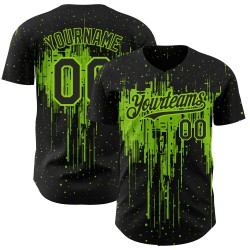 Maglia da baseball autentica con motivo a schizzi in 3D, design personalizzato, nero, verde e neon, gocciolante