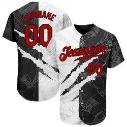 Maglia da baseball 3D rossa e nera personalizzata con motivo autentico graffiti scratch