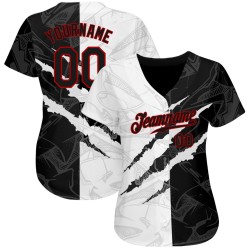 Maglia da baseball 3D rossa e nera personalizzata con motivo autentico graffiti scratch Maglia da baseball 3D rossa e nera personalizzata con motivo autentico graffiti scratch
