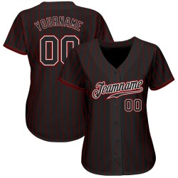 Maglia da baseball autentica a righe rosse, nere e bianche, personalizzata Maglia da baseball autentica a righe rosse, nere e bianche, personalizzata