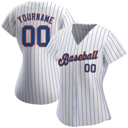 Maglia da baseball autentica Royal personalizzata, a righe bianche e arancioni Maglia da baseball autentica Royal personalizzata, a righe bianche e arancioni