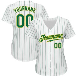 Maglia da baseball Kelly Green-Gold personalizzata a righe bianche, autentica Kelly Green Maglia da baseball Kelly Green-Gold personalizzata a righe bianche, autentica Kelly Green