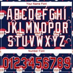 Maglia natalizia blu navy 3D da baseball rossa e bianca, autentica, personalizzata Maglia natalizia blu navy 3D da baseball rossa e bianca, autentica, personalizzata