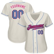 Maglia da baseball personalizzata nera e rosa, autentica, blu crema e chiara Maglia da baseball personalizzata nera e rosa, autentica, blu crema e chiara