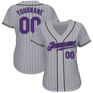 Maglia da baseball personalizzata viola a righe viola-nera autentica grigia
